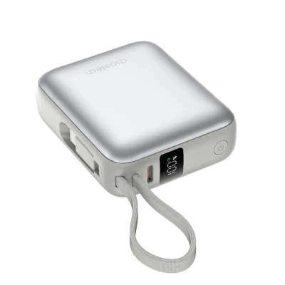 Портативная батарея Choetech 10000mAh, 35W. PD/3.0, LED Display, buid-in type-C cabel, Silver — фото 2