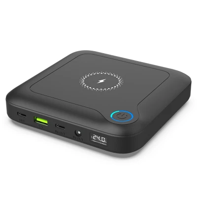 Портативна батарея PowerPlant 24000mAh, PD/60W, DC 12-24V 9 connectors, QC/3.0, USB-C*2, USB-A, Wireless (PB930463) [PB930463-B]