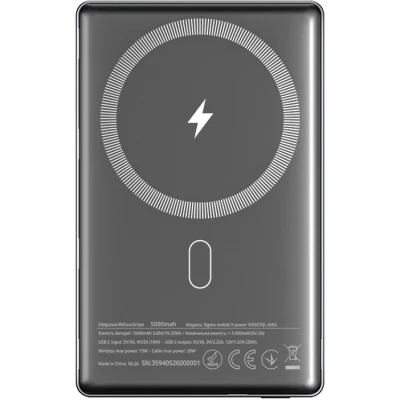 Портативная батарея Sigma X-power SI05A7QL-MAG 5000mAh, Magnetic wireless 15W, PD, QC, 20Wmax, MagSafe — фото 2