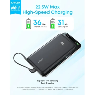 Портативна батарея Anker 10000mAh, 22.5W, Built-In USB-C Cable, black (A110DH11) [A110DH11-B] — фото 3