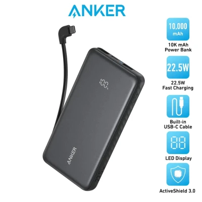 Портативная батарея Anker 10000mAh, 22.5W, Built-In USB-C Cable, black (A110DH11) [A110DH11-B] — фото 5
