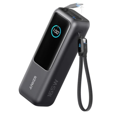 Портативна батарея Anker 25000mAh, 165W, PD/3/0, QC/3/0, Built-In Double USB-C Cables, black