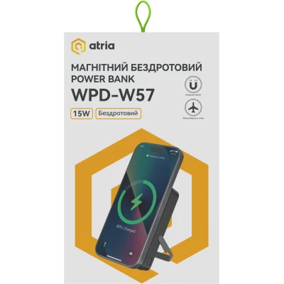 Портативная батарея Atria 10000mAh, PD/20W, 15W Wireless MagSafe, Black (WPD-W57B) [WPD-W57B-B] — фото 11