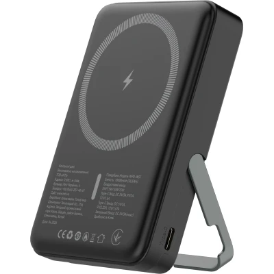 Портативна батарея Atria 10000mAh, PD/20W, 15W Wireless MagSafe, Black (WPD-W57B) [WPD-W57B-B] — фото 3