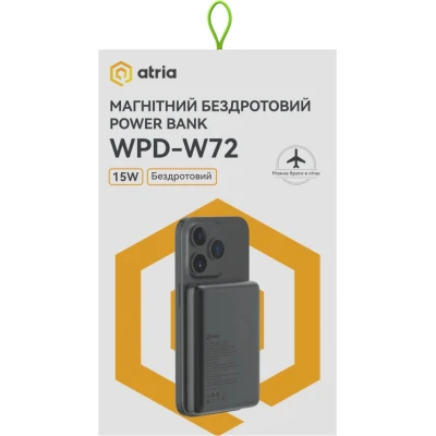 Портативная батарея Atria 10000mAh, PD/20W, 15W Wireless MagSafe, Black (WPD-W72B) [WPD-W72B-B] — фото 8