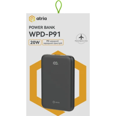Портативна батарея Atria 10000mAh, PD/22.5W, QC/3.0 (WPD-P91) [WPD-P91-B] — фото 8