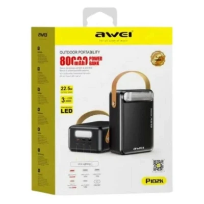 Портативная батарея AWEI 80000mAh P102K 22,5W PD 2xUSB-C 3xUSB-A black — фото 2