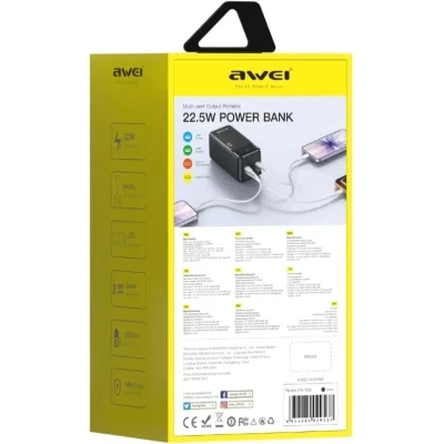 Портативна батарея AWEI 50000mAh PA-106 22,5W PD 3xUSB-C black (6954284029537) [6954284029537-B] — фото 3