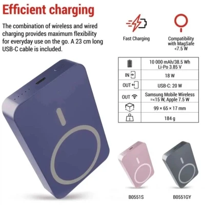 Портативная батарея EMOS 10000mAh WI1046, 20W, Wireless, blue (B0551BL) [B0551BL-B] — фото 12