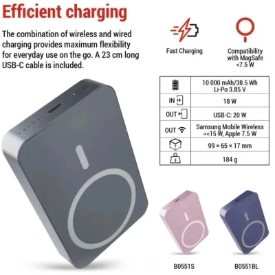 Портативная батарея EMOS 10000mAh WI1046, 20W, Wireless, grey (B0551GY) [B0551GY-B] — фото 10