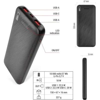Портативная батарея EMOS 10000mAh AlphaQ3, 22.5W, black (B0571B) [B0571B-B] — фото 8