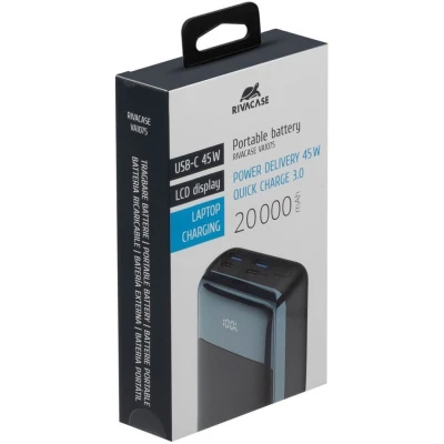 Портативна батарея RivaCase 20000mA, 45W, QC/PD, LCD, black (RIVAPOWER VA1075 (Black)) [RIVAPOWERVA1075(Black)-B] — фото 12