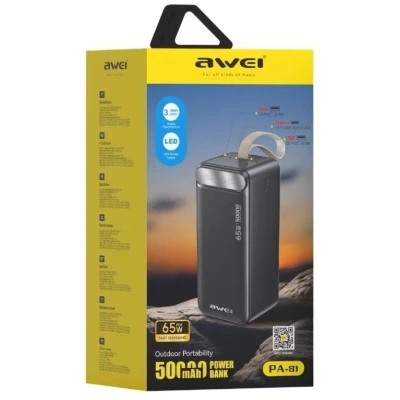 Портативна батарея AWEI 50000mAh PA-81 65W PD 2xUSB-A/USB-C black — фото 2