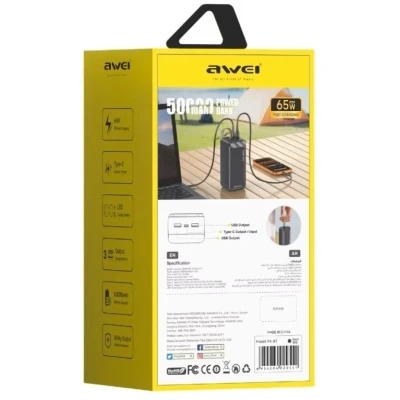 Портативна батарея AWEI 50000mAh PA-81 65W PD 2xUSB-A/USB-C black (6954284029551) [6954284029551-B] — фото 3