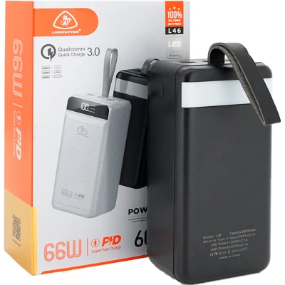 Портативна батарея LIONPATTON 60000mAh, QC3.0, MicroUSB, Type-C, Lighting, USB, Black (L46 / 34004) [L4634004-B] — фото 3