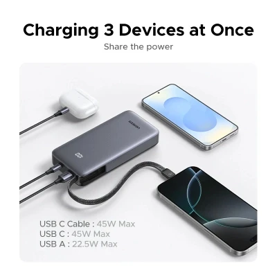 Портативна батарея Ugreen 20000mAh 45W with Built-in Cable (PB536 55988B) [PB53655988B-B] — фото 9