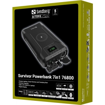Портативная батарея Sandberg 76800mAh Survivor 7in1 DC/91W, PD/100W, Cigar Lighter/120W, QI-15W, power-through (421-15) [421-15-B] — фото 6