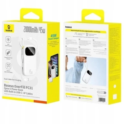 Портативна батарея Baseus 10000mAh EnerFill FC31 Qpow 3 45W PD/3.0 QC/4.0 White (E0028C01) [E0028C01-B] — фото 3
