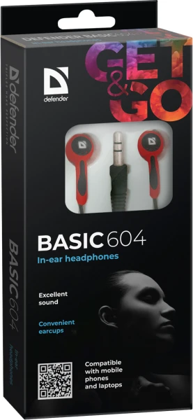Наушники Defender Basic-604 Black-Red — фото 2