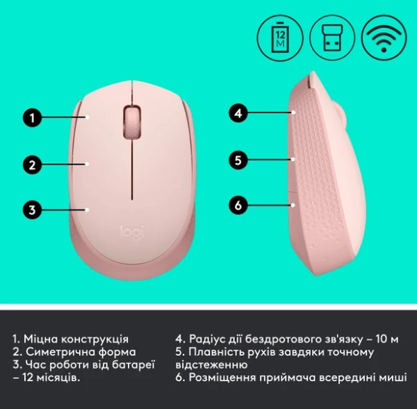 комп'ютерна Logitech M171 Wireless Mouse, Rose (910-006865) [910-006865-Y] — фото 4