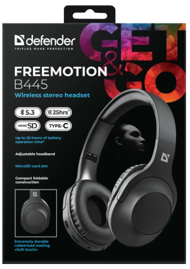 Наушники Defender FreeMotion B445 Bluetooth Black (63445) [63445-Y] — фото 11