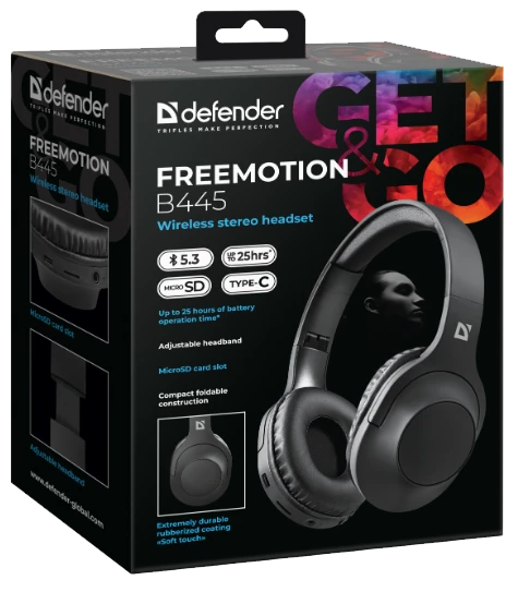 Наушники Defender FreeMotion B445 Bluetooth Black (63445) [63445-Y] — фото 6